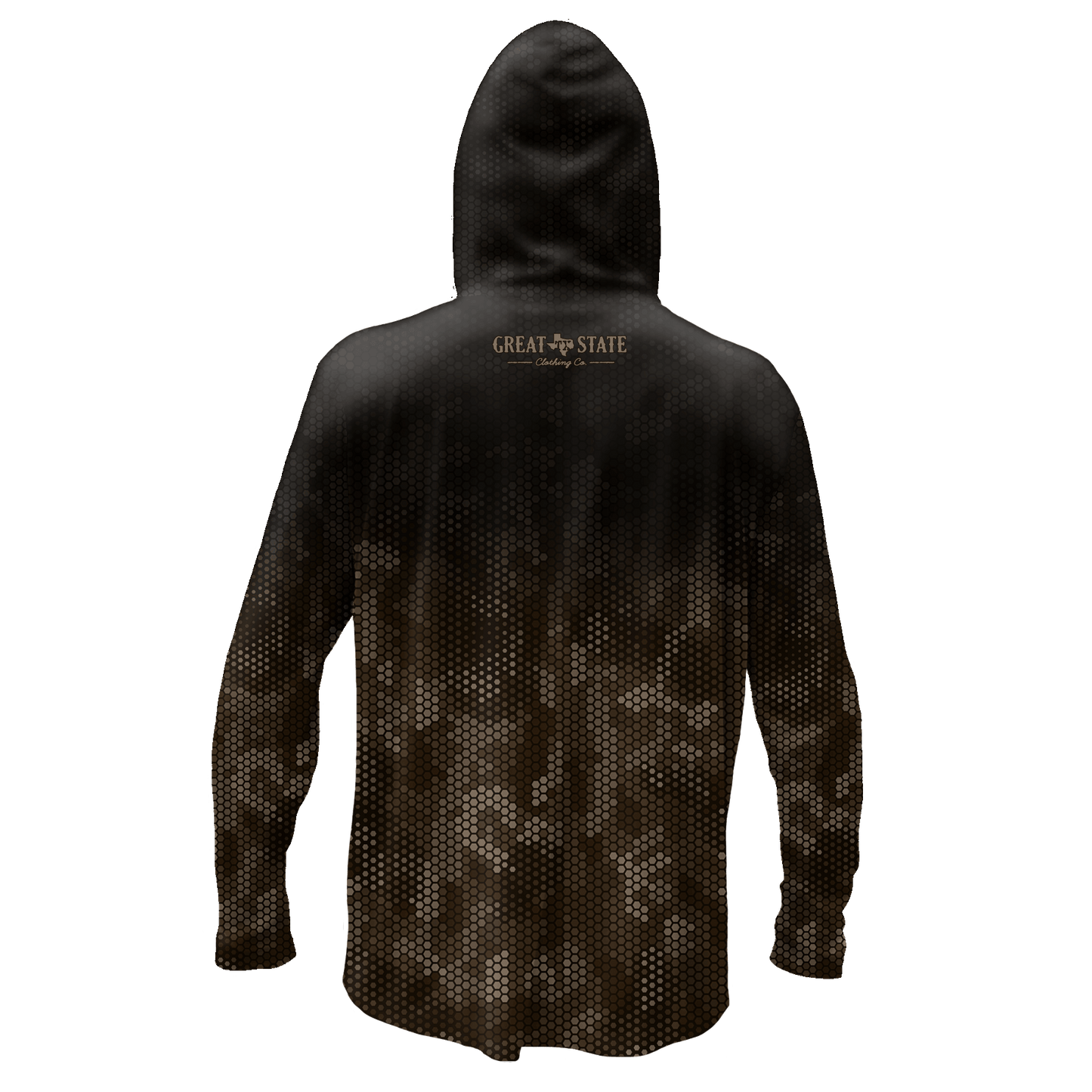 Back view with the same gradient pattern and the Great State logo on the upper back.
