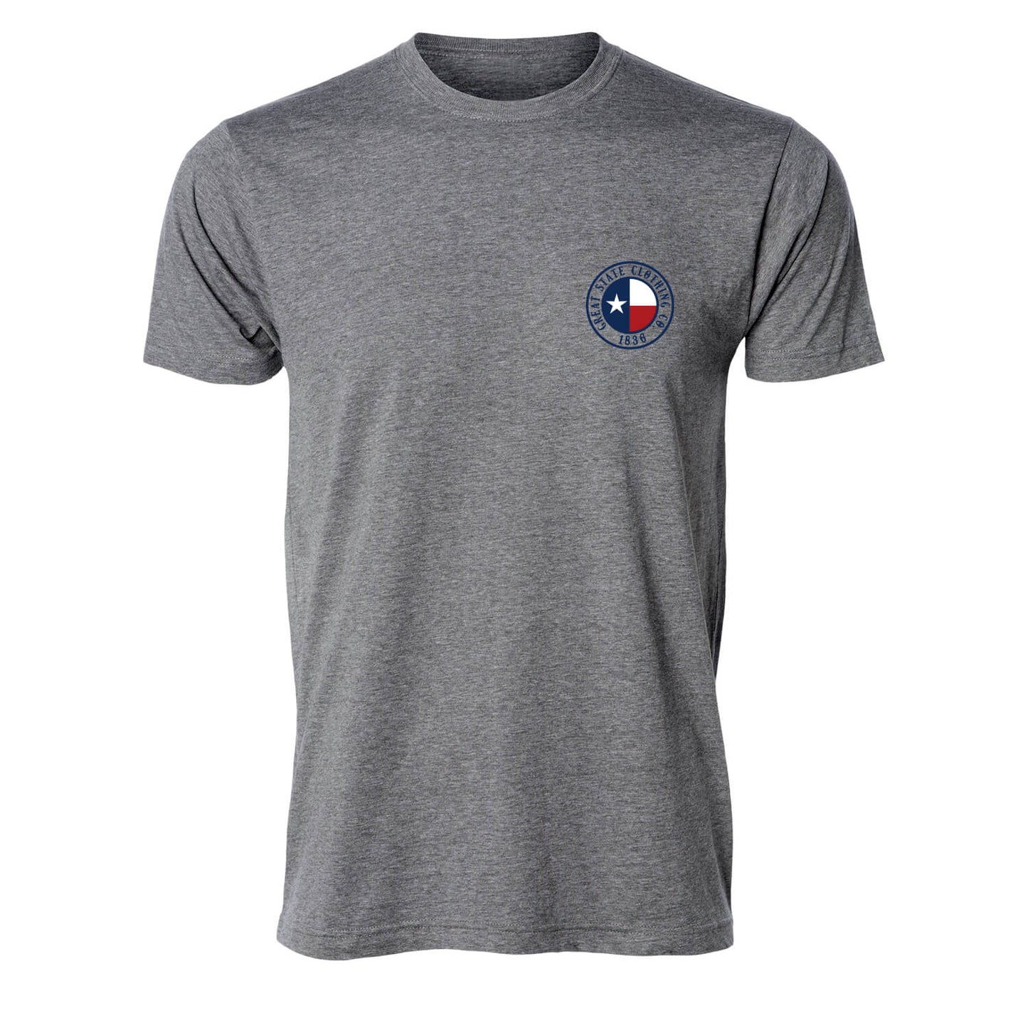 Front view featuring the Great State logo on the left chest.