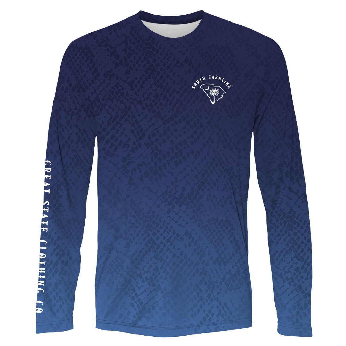 Front view featuring the fish skin pattern and the state of South Carolina on the left chest.