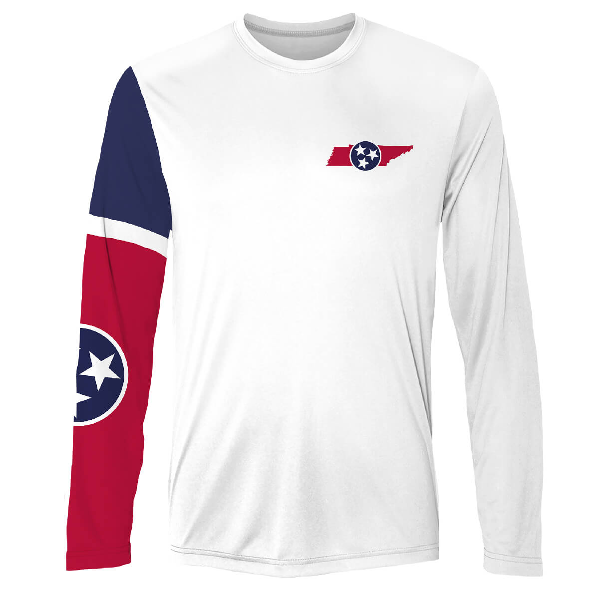 Front view featuring the state of Tennessee in red on the left chest.