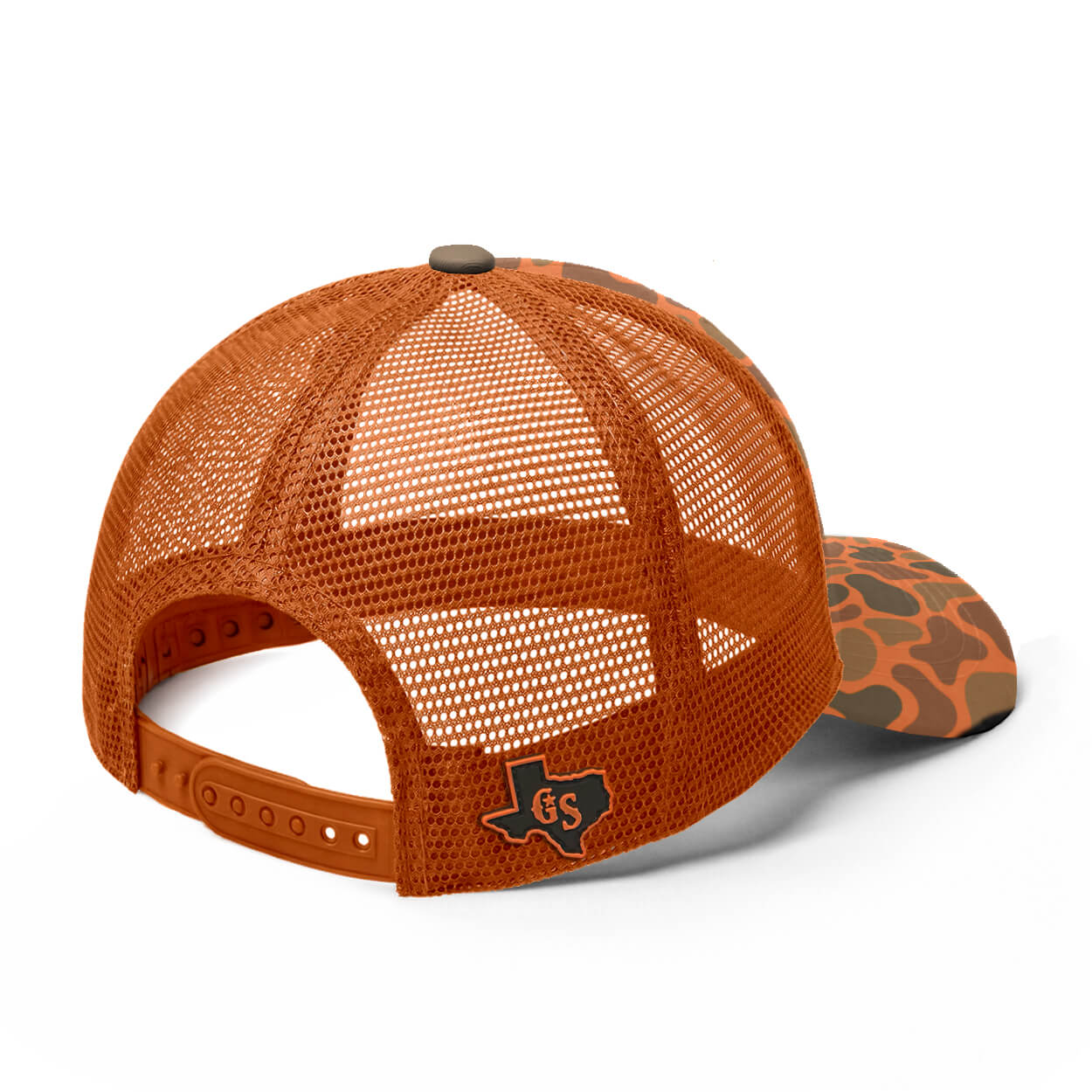 Back view showing a mesh backing and snapback.
