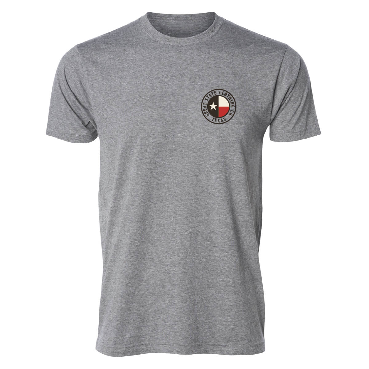 Front view with the Great State logo on the left chest.