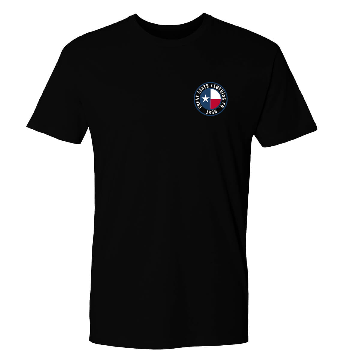 Front view with the Great State logo on the left chest.