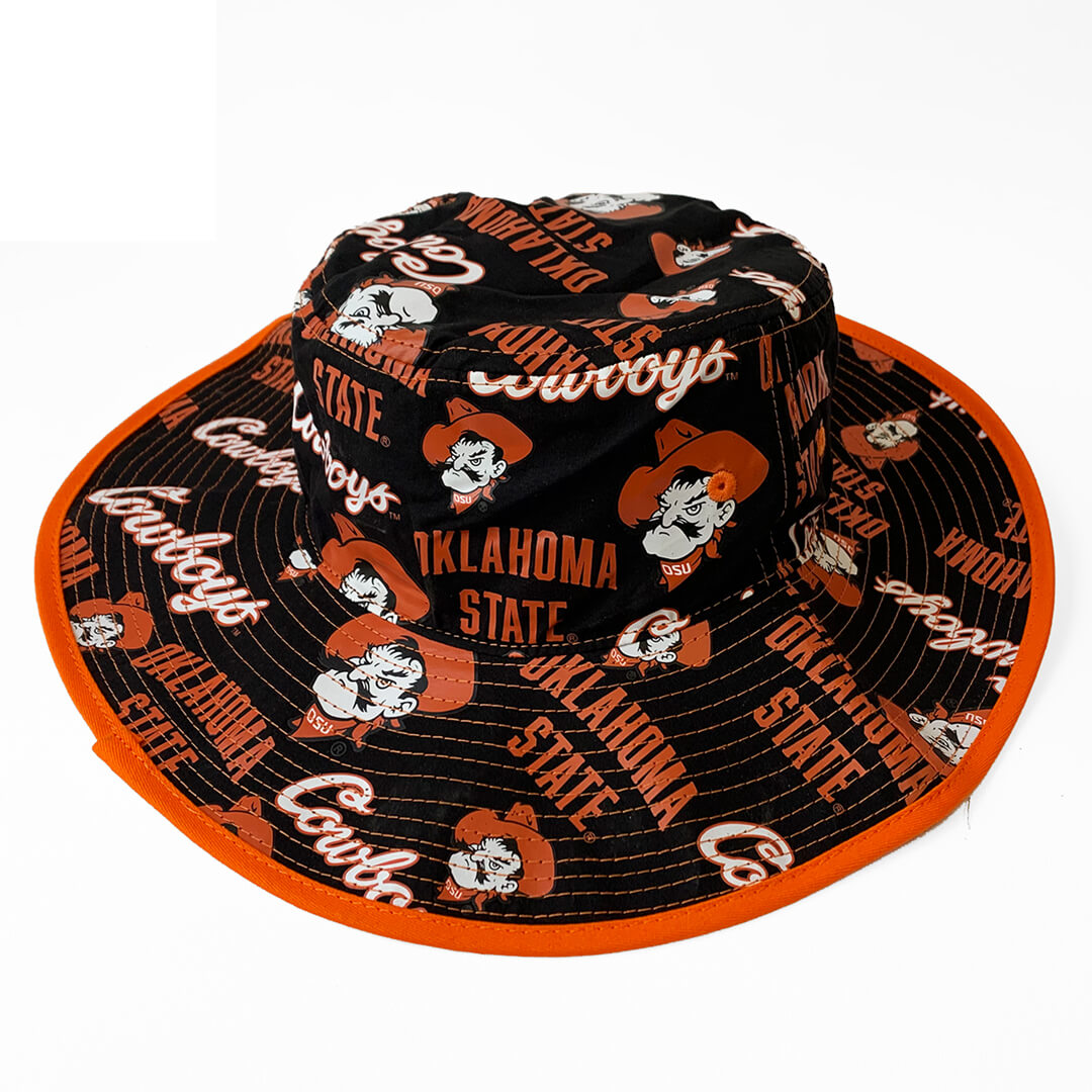 A black bucket hat with the Oklahoma State Cowboys logo and mascot.