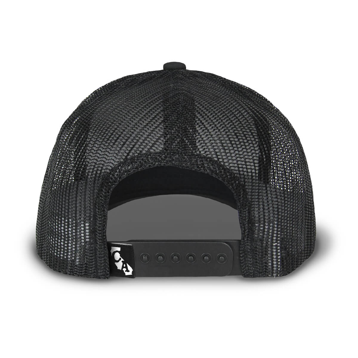 Back view showing a black mesh backing and snapback.
