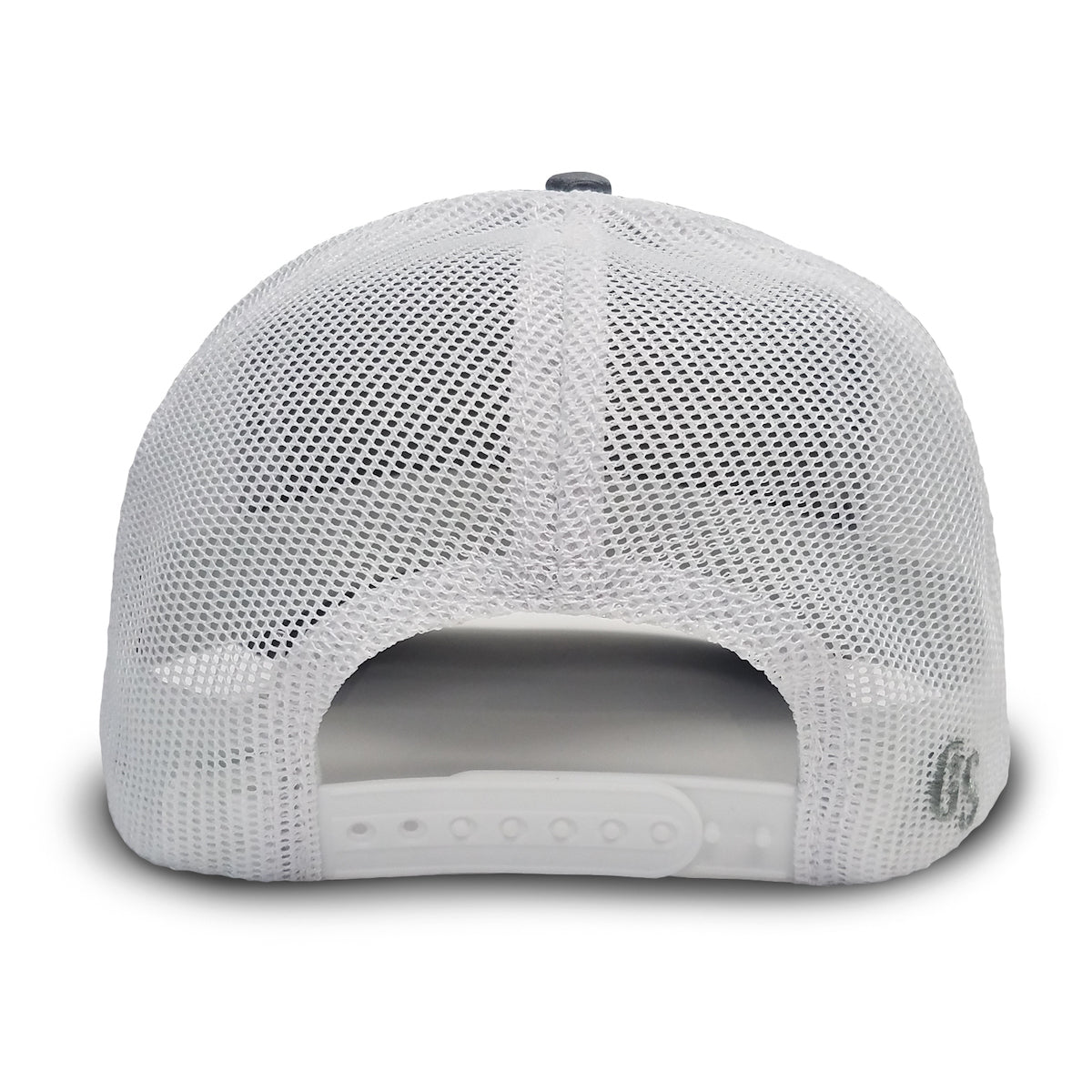 Back view showing a white mesh backing and snapback.