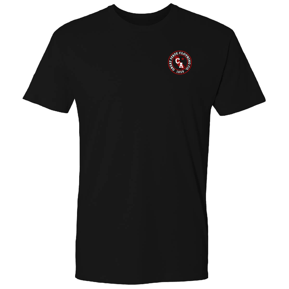 Front view with the Great State logo on the left chest.