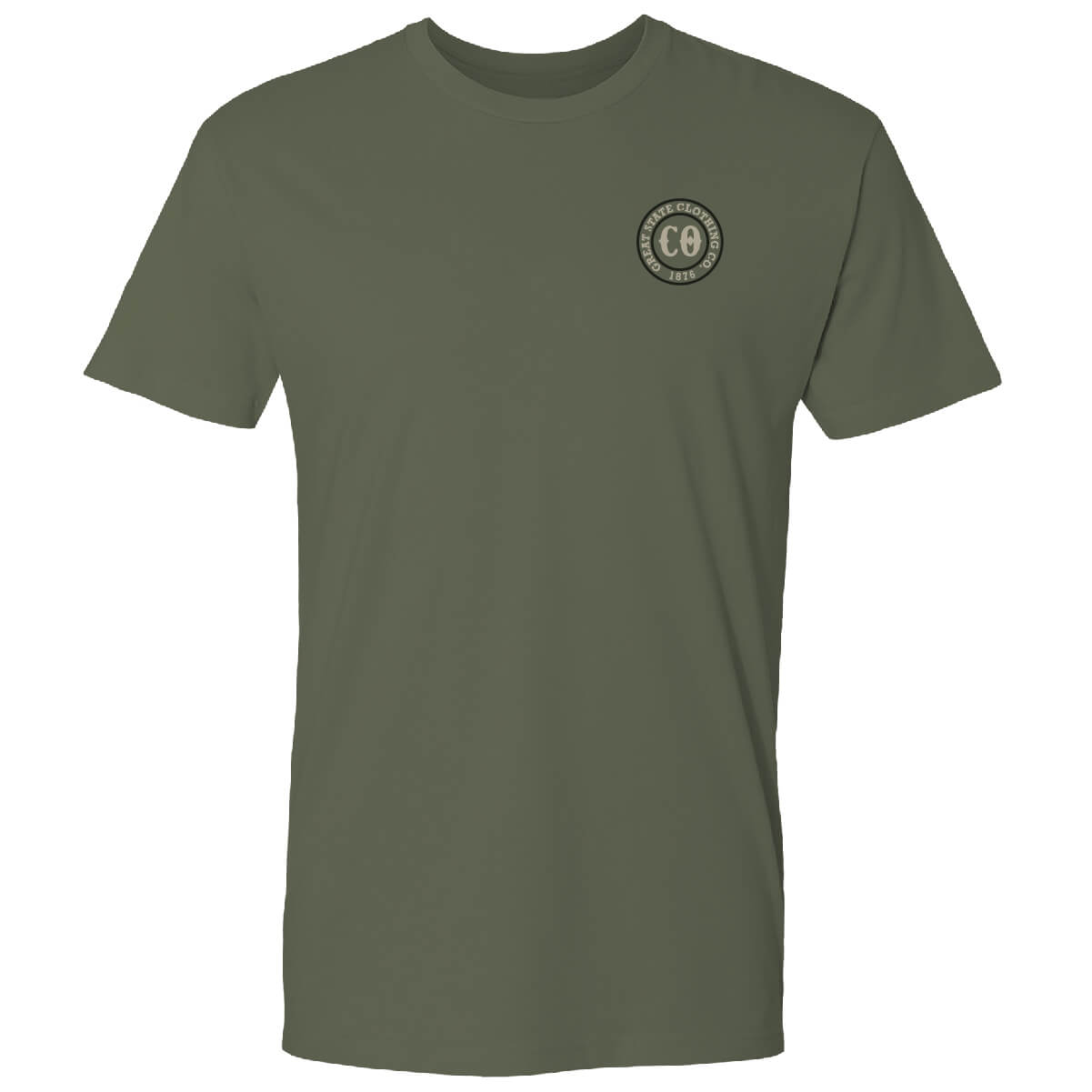 Front view with the Great State logo on the left chest.
