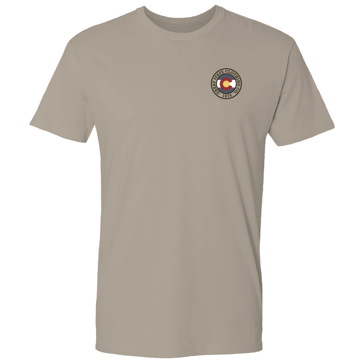 Front view with the Great State logo on the left chest.