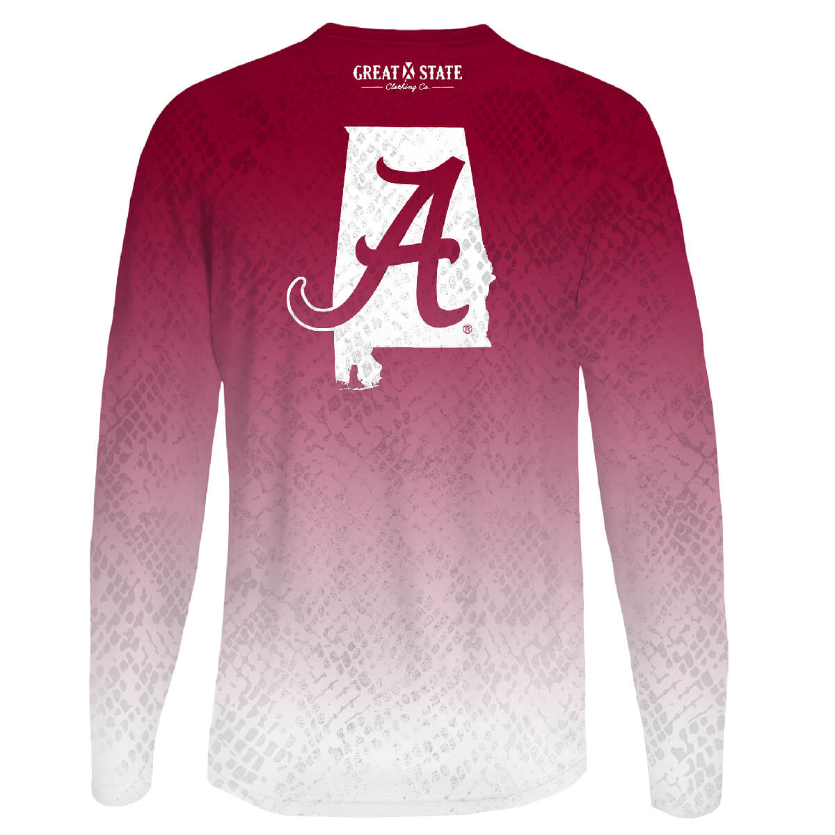 Back view with the Alabama Crimson Tide logo on the center back over the state of Alabama in white.
