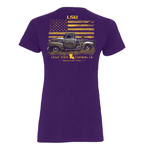 LSU Tigers Vintage Truck Womens T-Shirt - Back