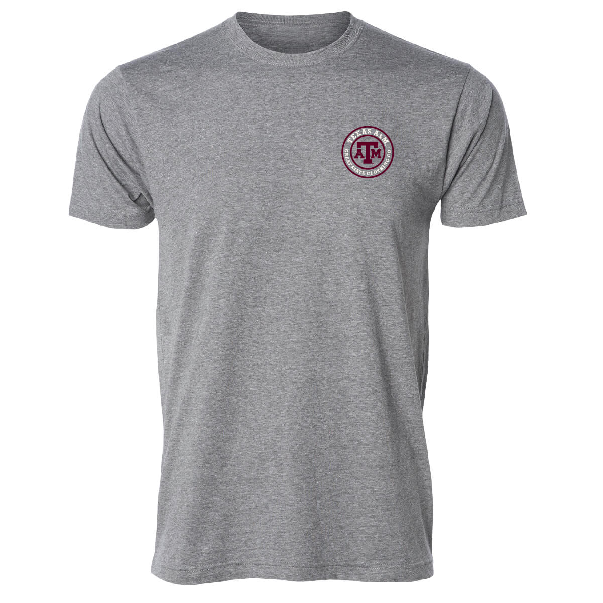 Front view with the Great State logo on left chest.