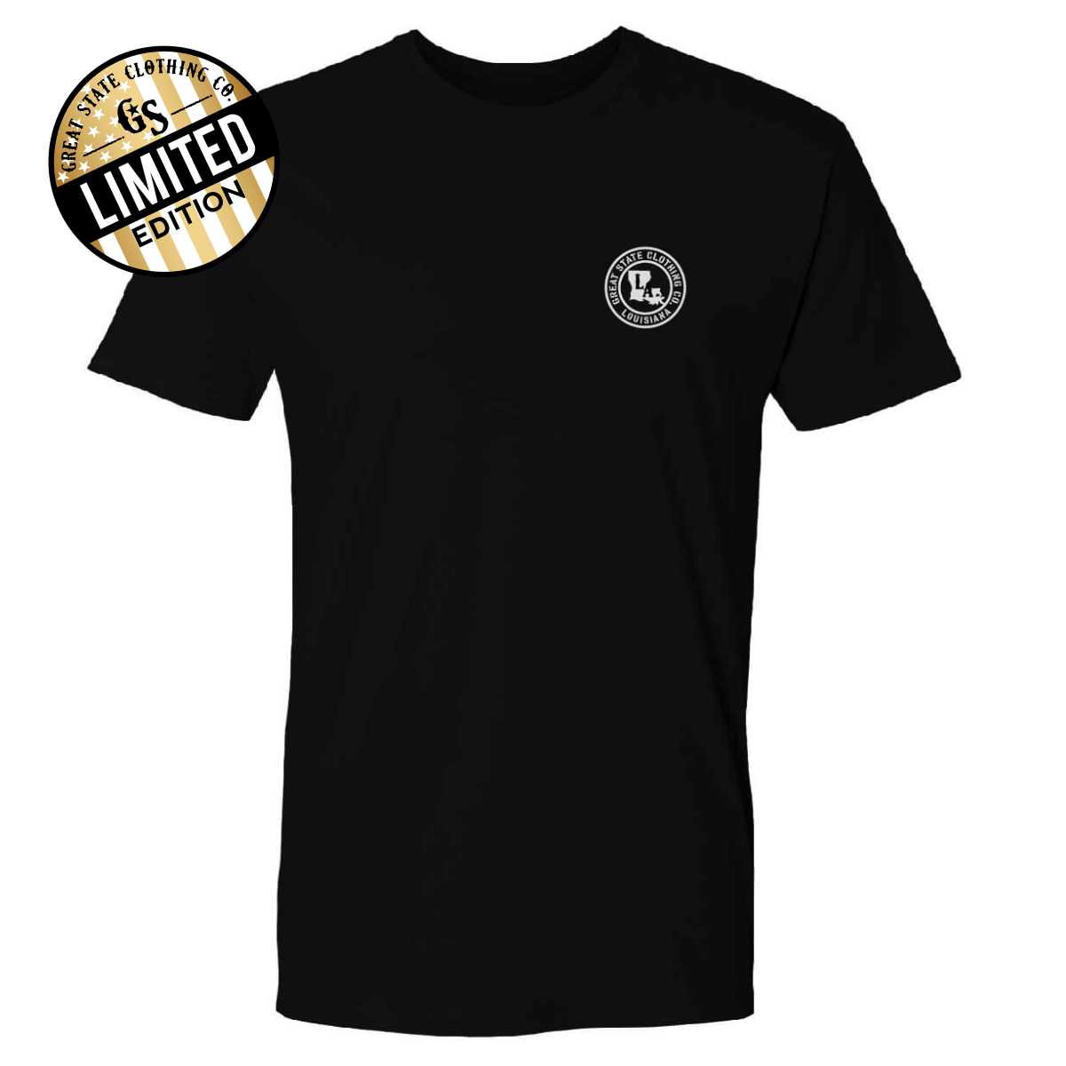 Front view with the Great State logo on the left chest.