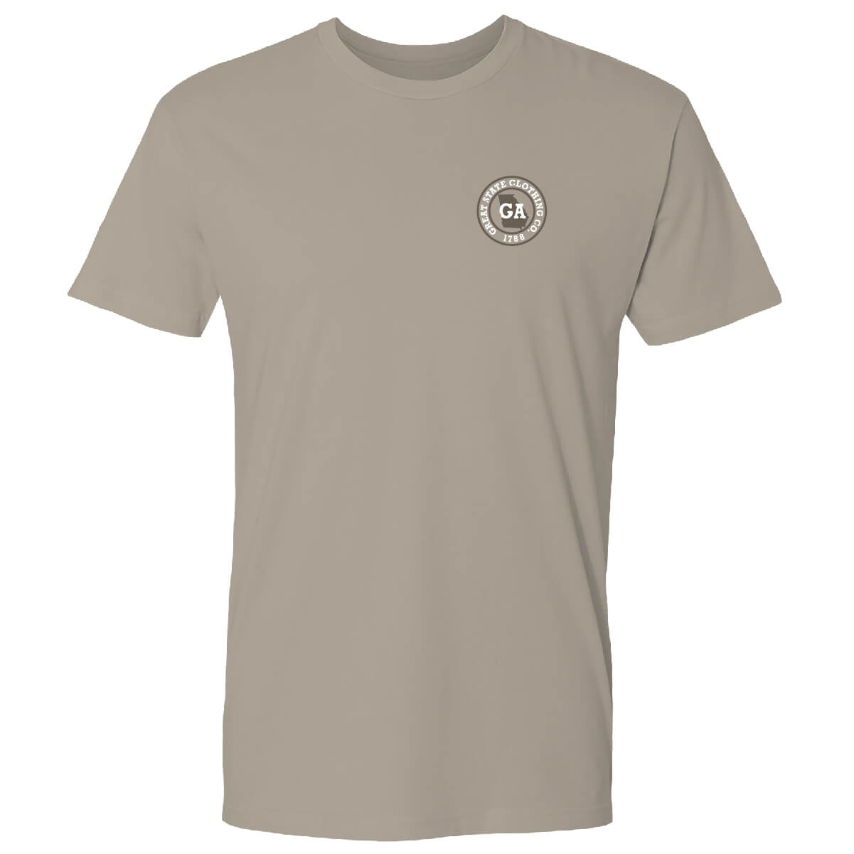 Front view with the Great State logo on the left chest.