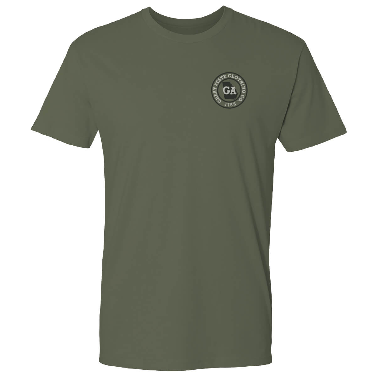 Front view with the Great State logo on the left chest.
