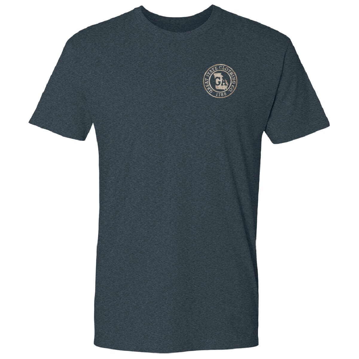 Front view with the Great State logo on the left chest.