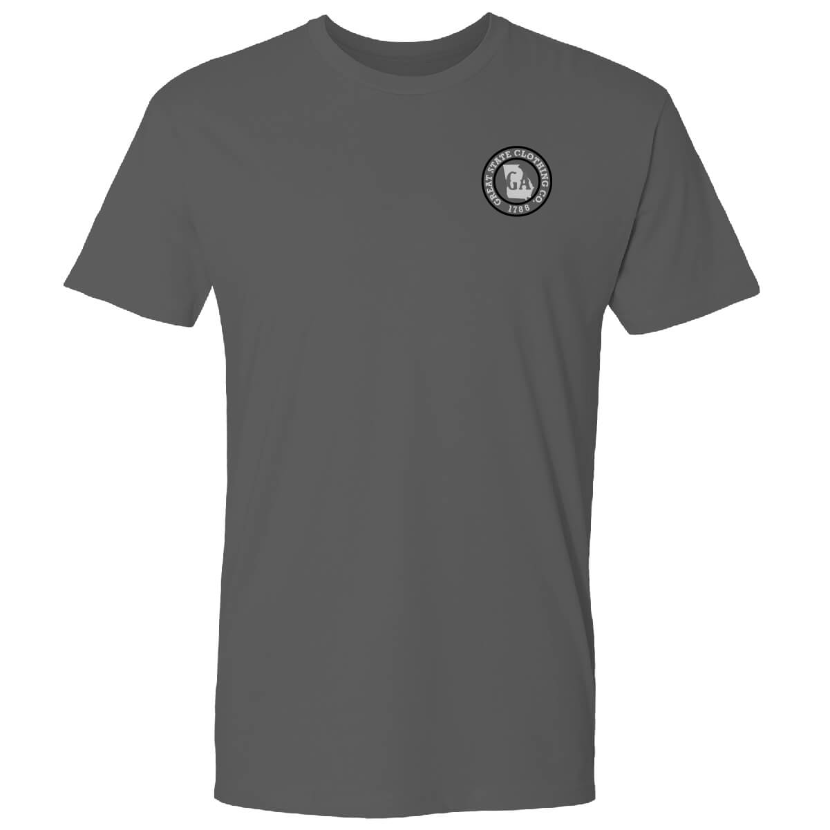 Front view with the Great State logo on the left chest.