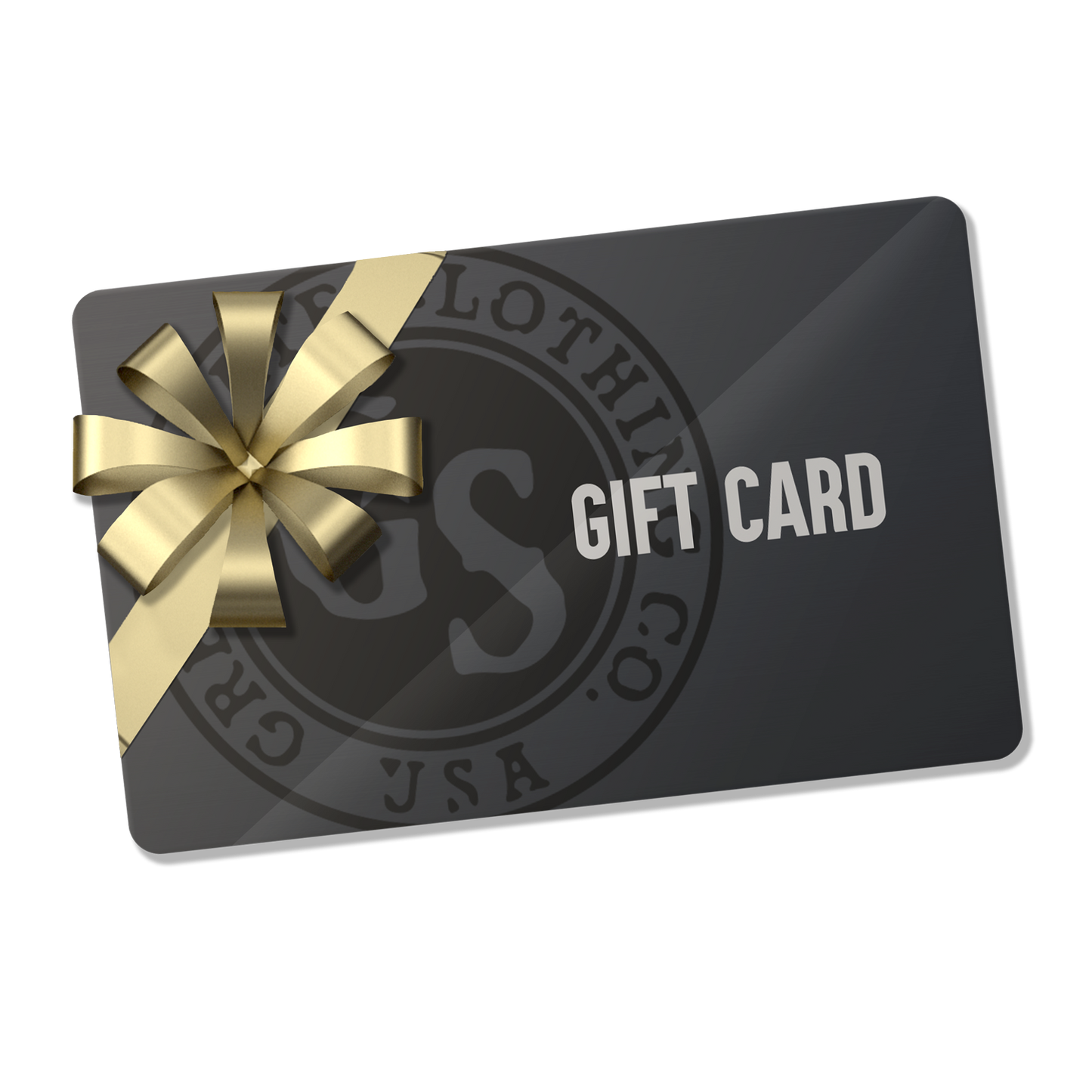 A black gift card from Great State Clothing with a gold ribbon and the text 'GIFT CARD' displayed prominently in the center.