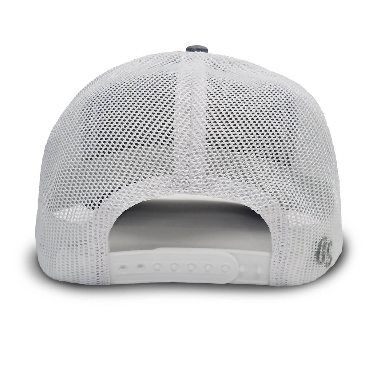 Back view showing a white mesh backing and snapback.