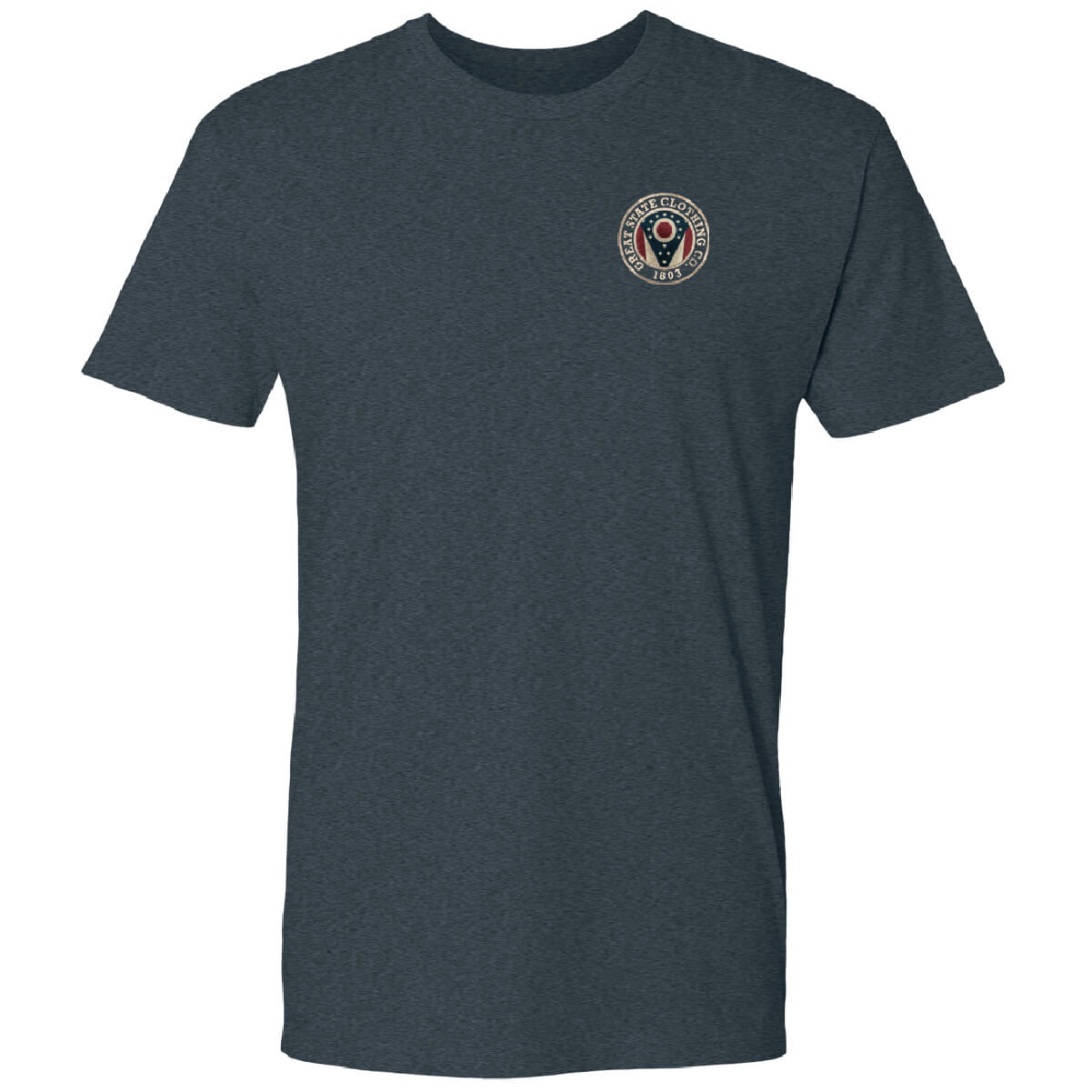 Front view with the Great State logo on the left chest.