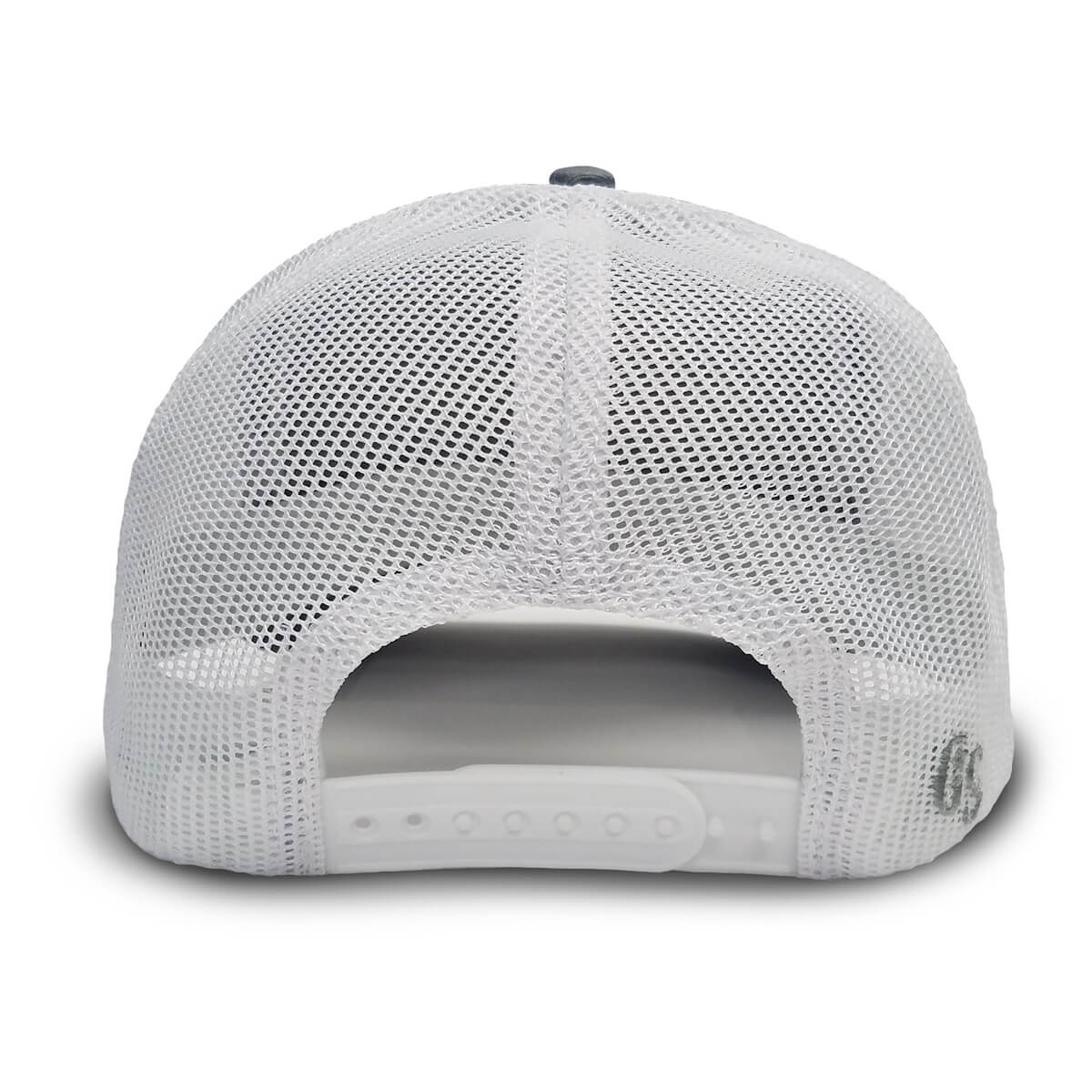 Back view showing a white mesh backing and snapback.