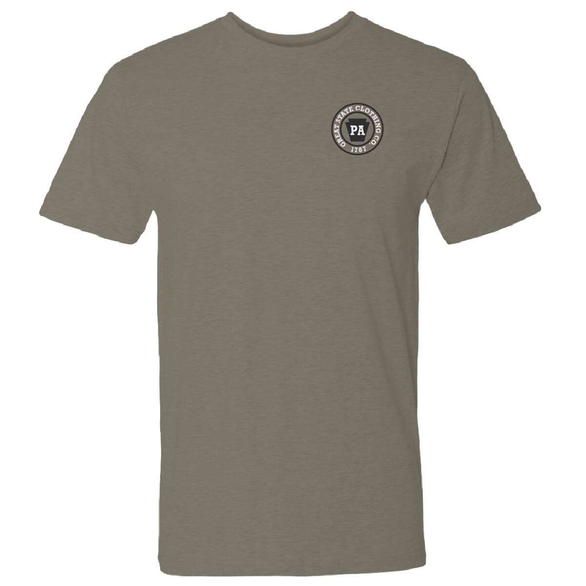 Front view with the Great State logo on the left chest.