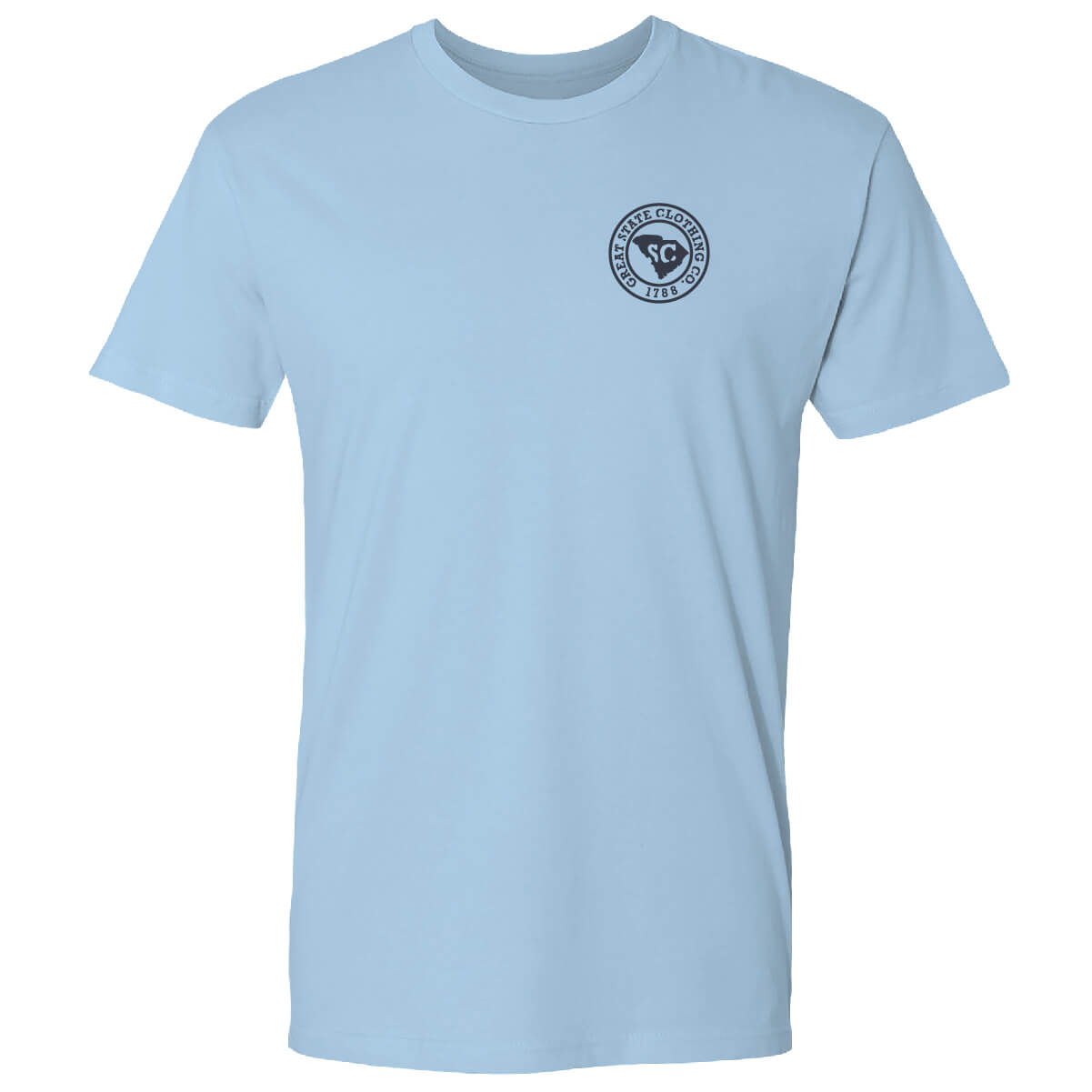 Front view with the Great State logo on the left chest.