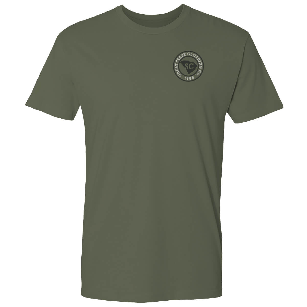Front view with the Great State logo on the left chest.