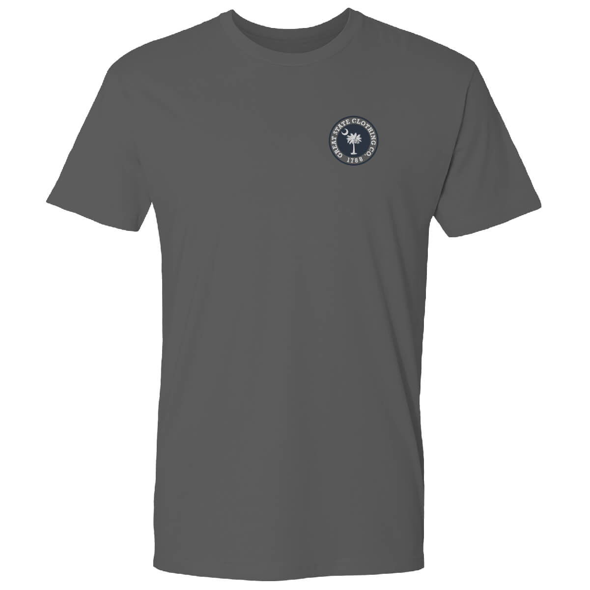 Front view with the Great State logo on the left chest.