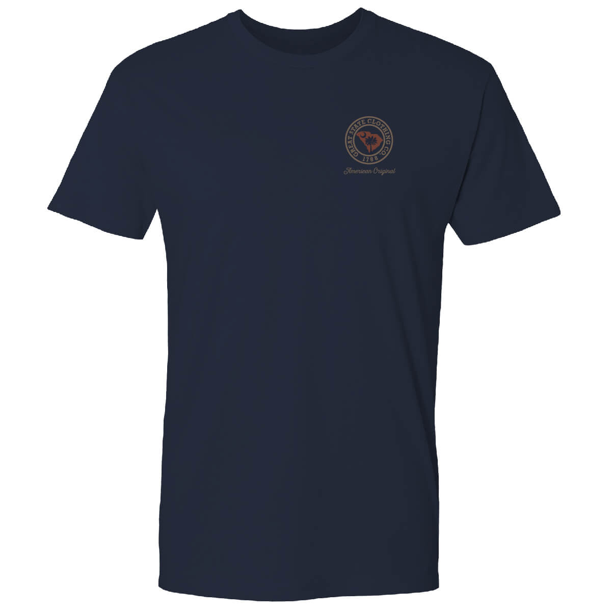 Front view with the Great State logo on the left chest.