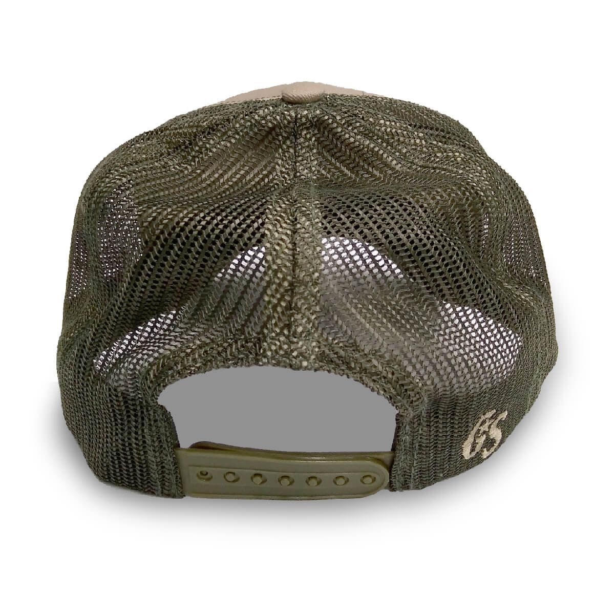 Back view showing green mesh back and snapback.