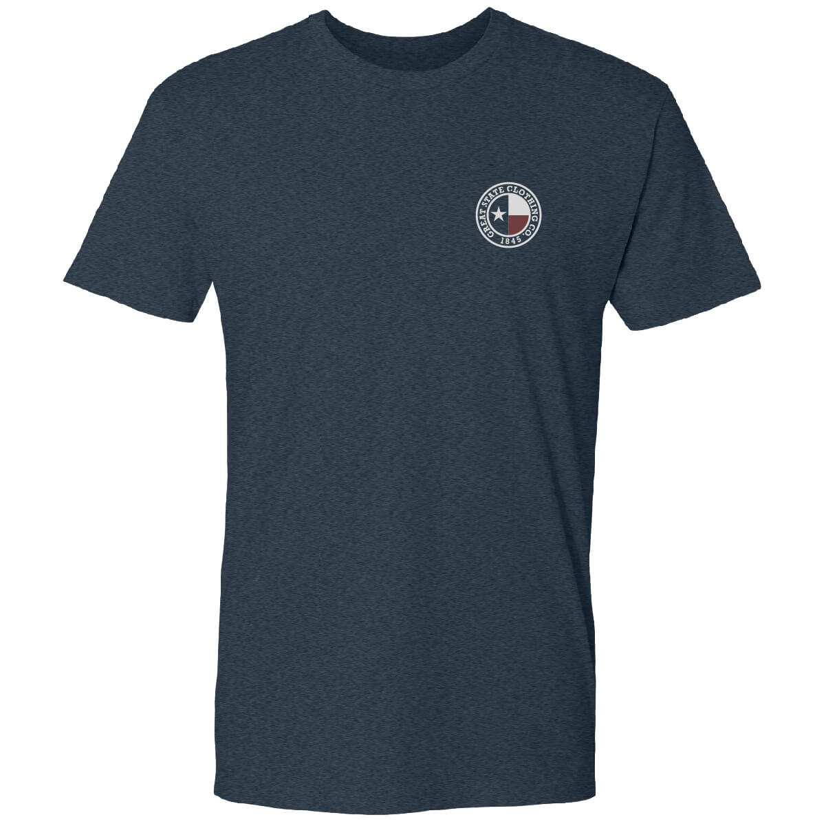 Front view with the Great State logo on the left chest.