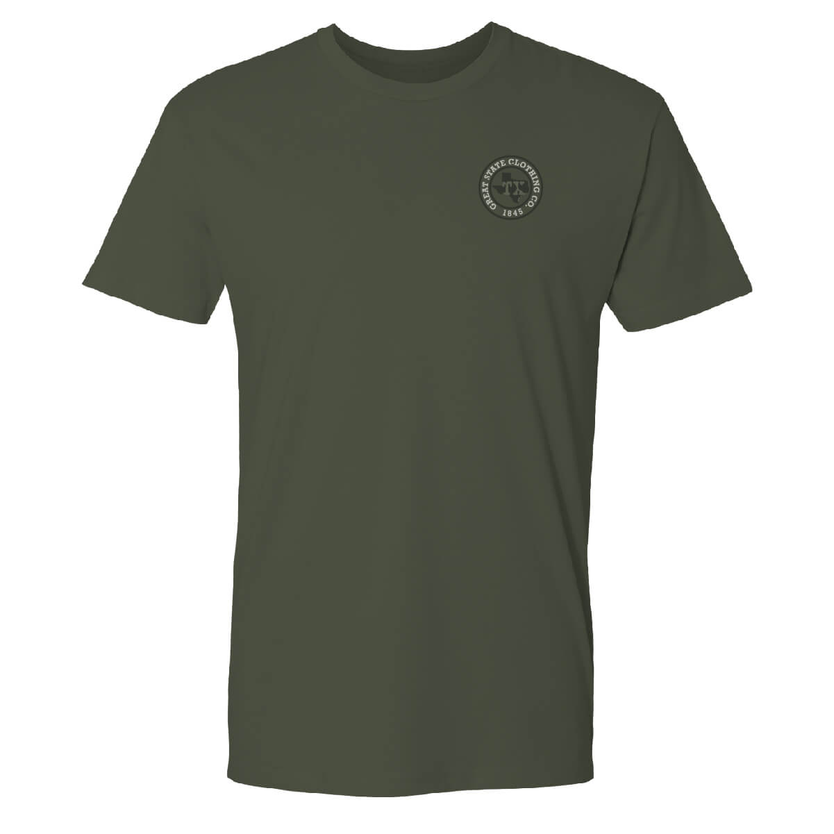 Front view with the Great State logo on the left chest.