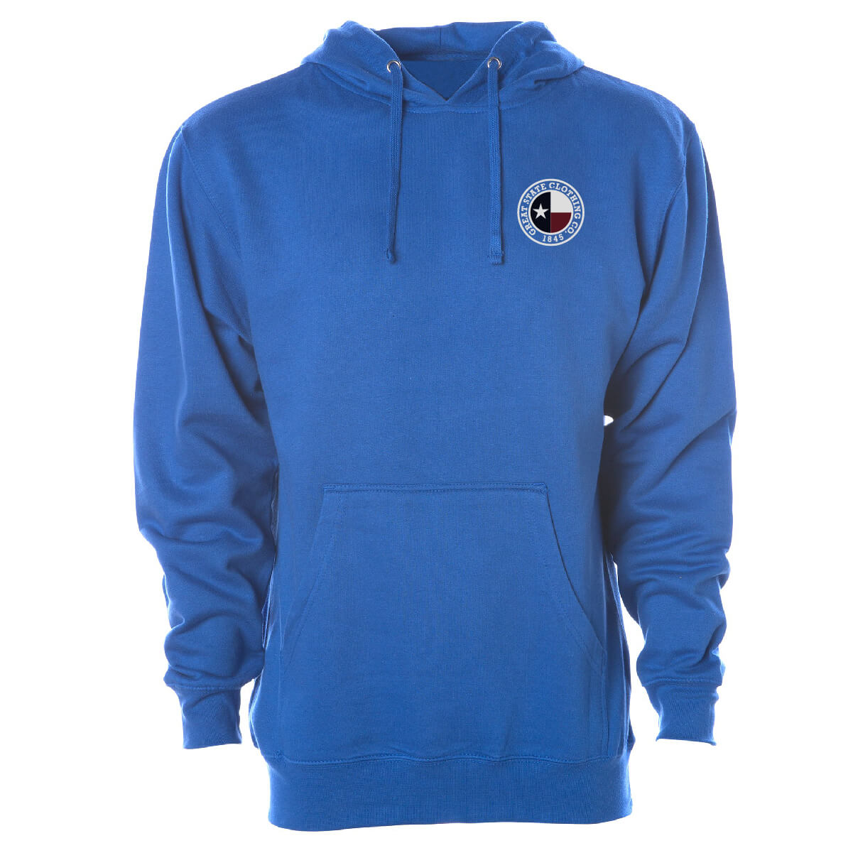 Front view with the Great State logo on the left chest.