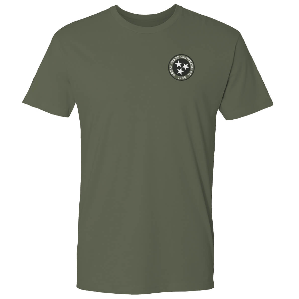 Front view with the Great State logo on the left chest.