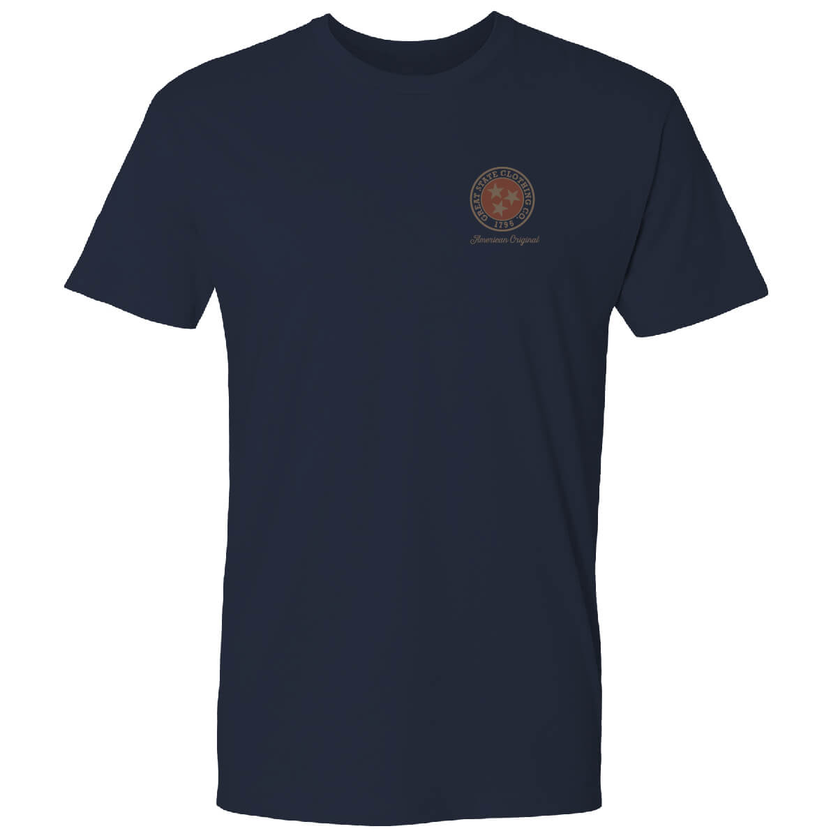 Front view with the Great State logo on the left chest.