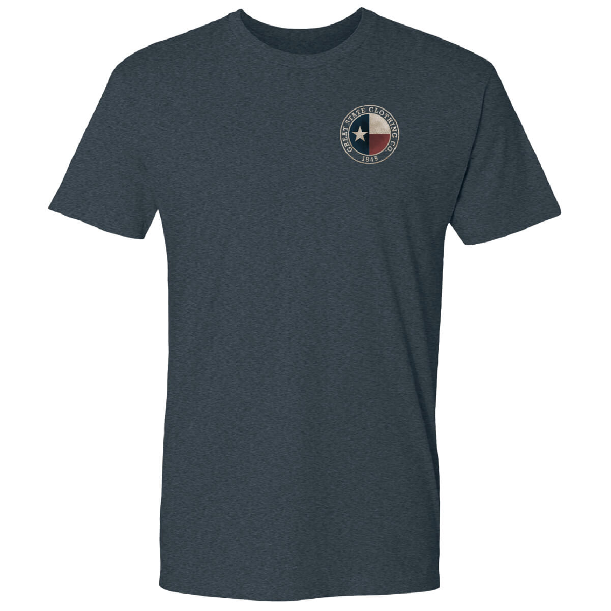 Front view with the Great State logo on the left chest.