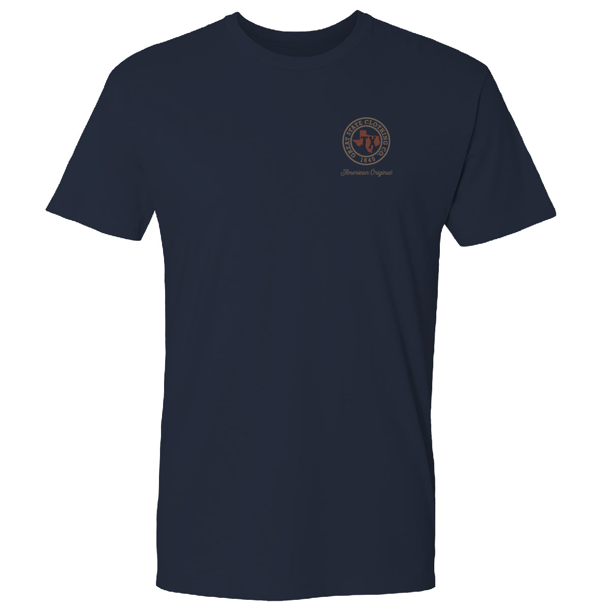 Front view with the Great State logo on the left chest.