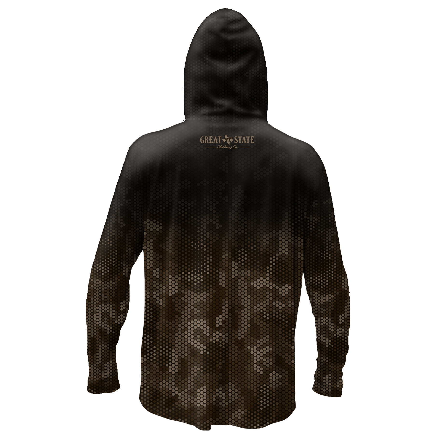 Back view with the same gradient pattern and the Great State logo on the upper back.