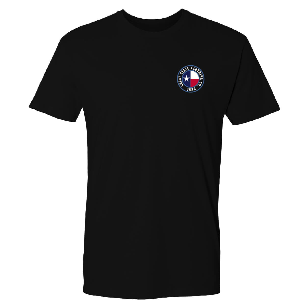 Front view with the Great State logo on the left chest.