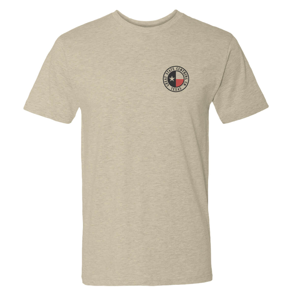 Front view with the Great State logo on the left chest.
