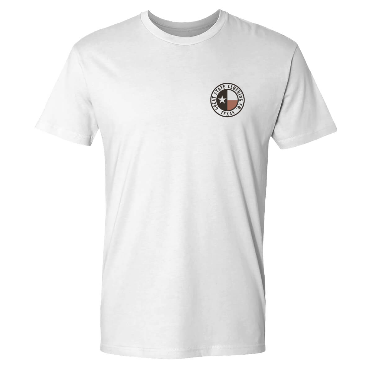 Front view with the Great State logo on the left chest.