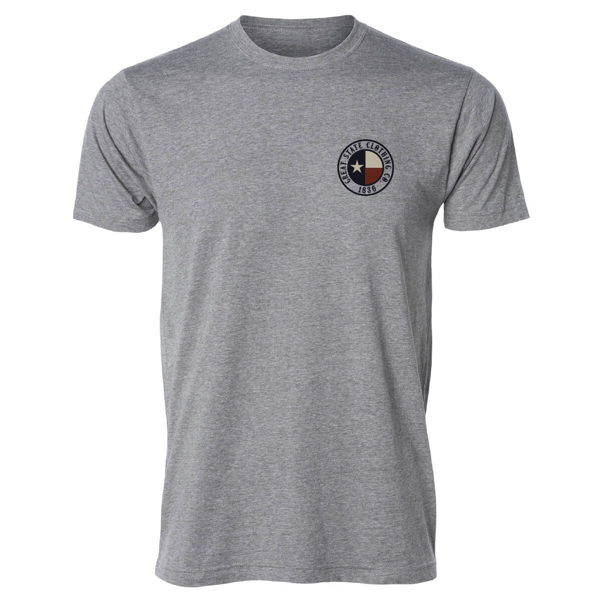 Front view with the Great State logo on the left chest.