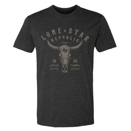 Dark gray t-shirt with the text 'LONE STAR REPUBLIC' on the front with a bull's skull.