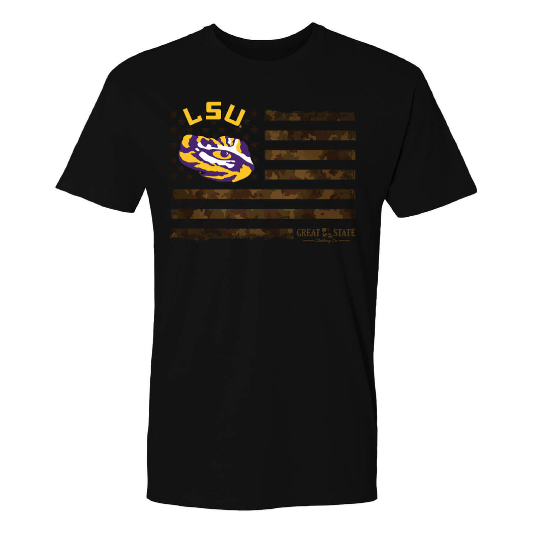 LSU Tigers US Camo Flag Color T-Shirt