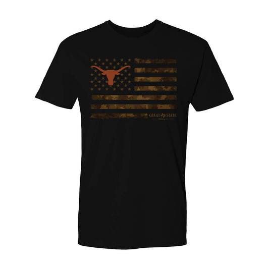 Texas Longhorns US Camo Flag Fleece T-Shirt