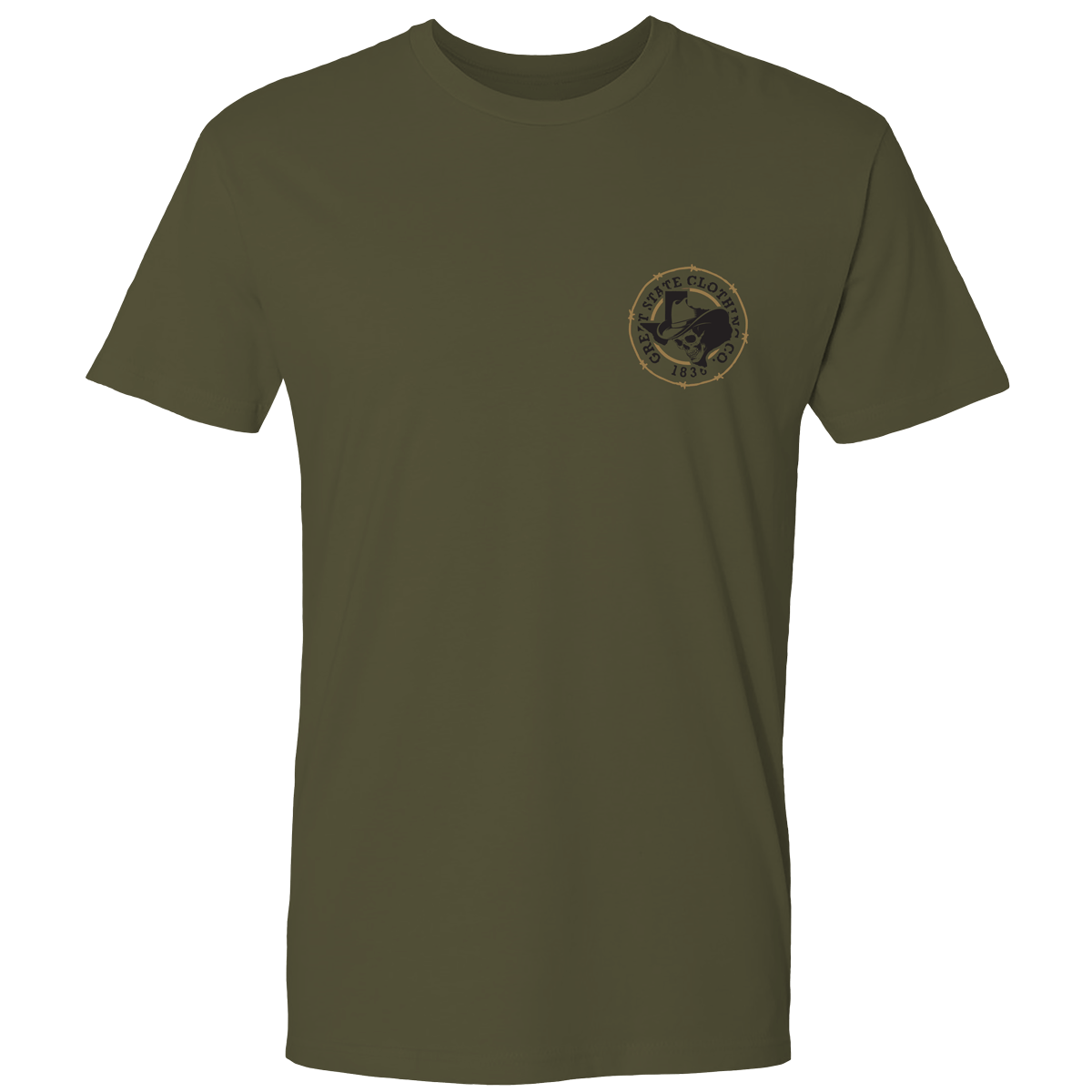 Front view with same design but smaller on the left chest.