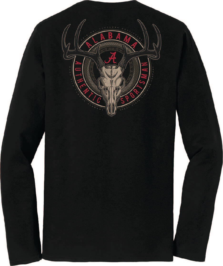 Alabama Crimson Tide Deer Skull Badge Long Sleeve T-Shirt - Back