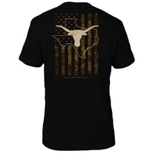 Load image into Gallery viewer, Texas Longhorns US Camo Flag T-Shirt - Back
