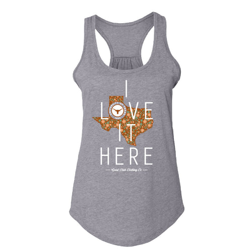 Texas Longhorns I Love It Here Womens Tank - Front
